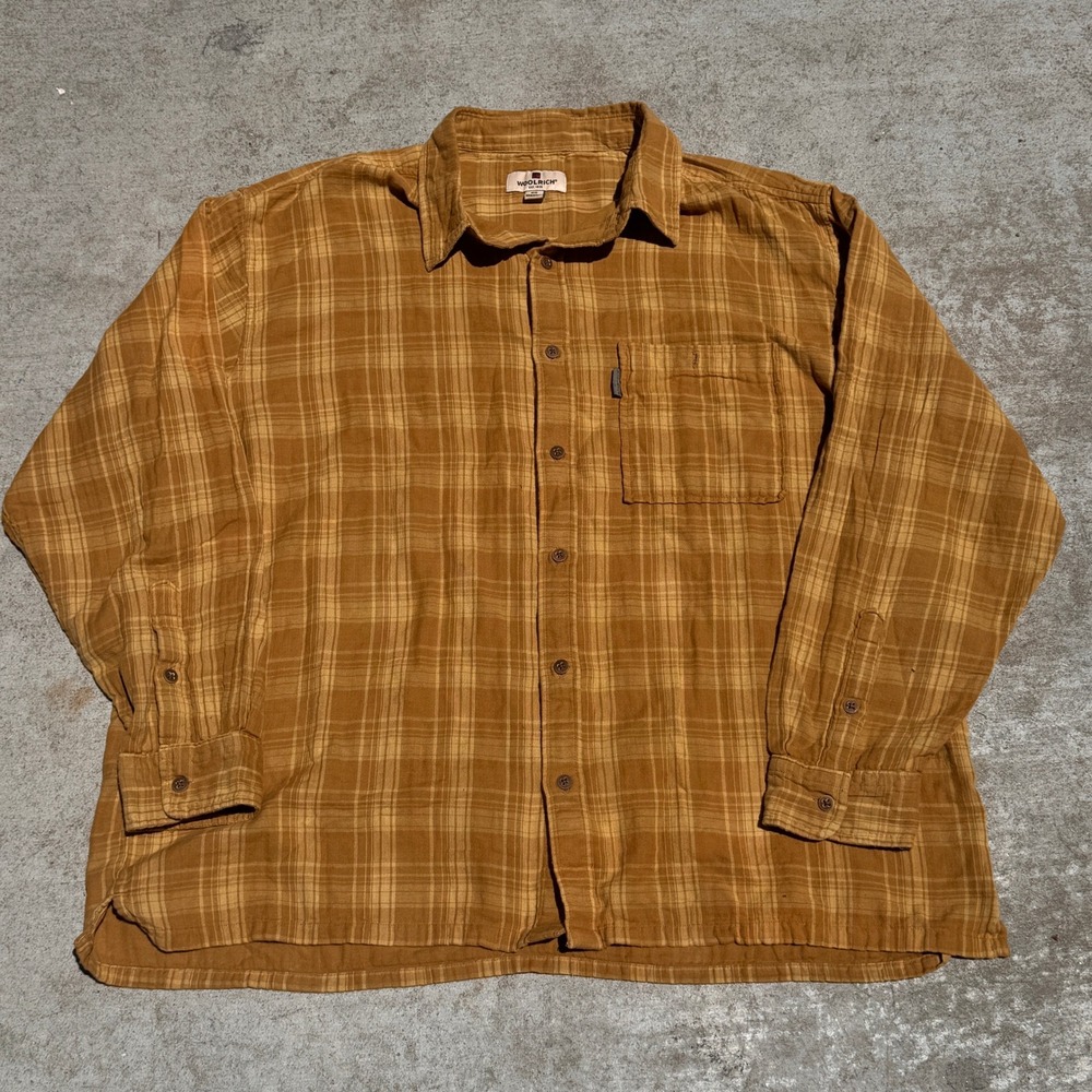 Woolrich Mens XXL Plaid Button Down Shirt Mustard Yellow Long Sleeve Textured